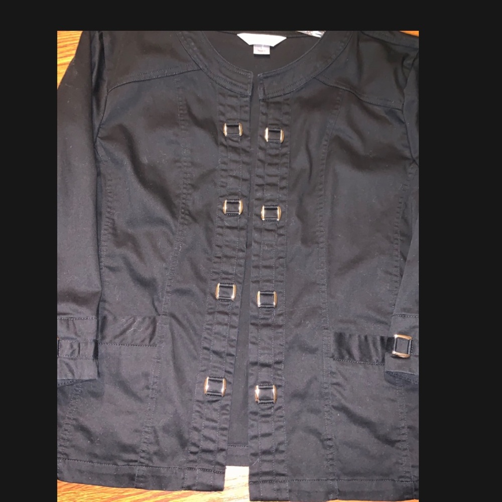 Christopher & Banks 3/4 sleeve L open black jacket